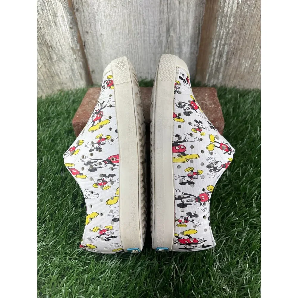 Native Kids Mickey Mouse Slip-On Sneakers in White, Red, Yellow, Black